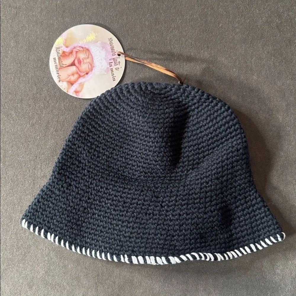 Daisy Baby Black Crocheted Sun Hat Layered Flower 100% Cotton 2-8 years NEW